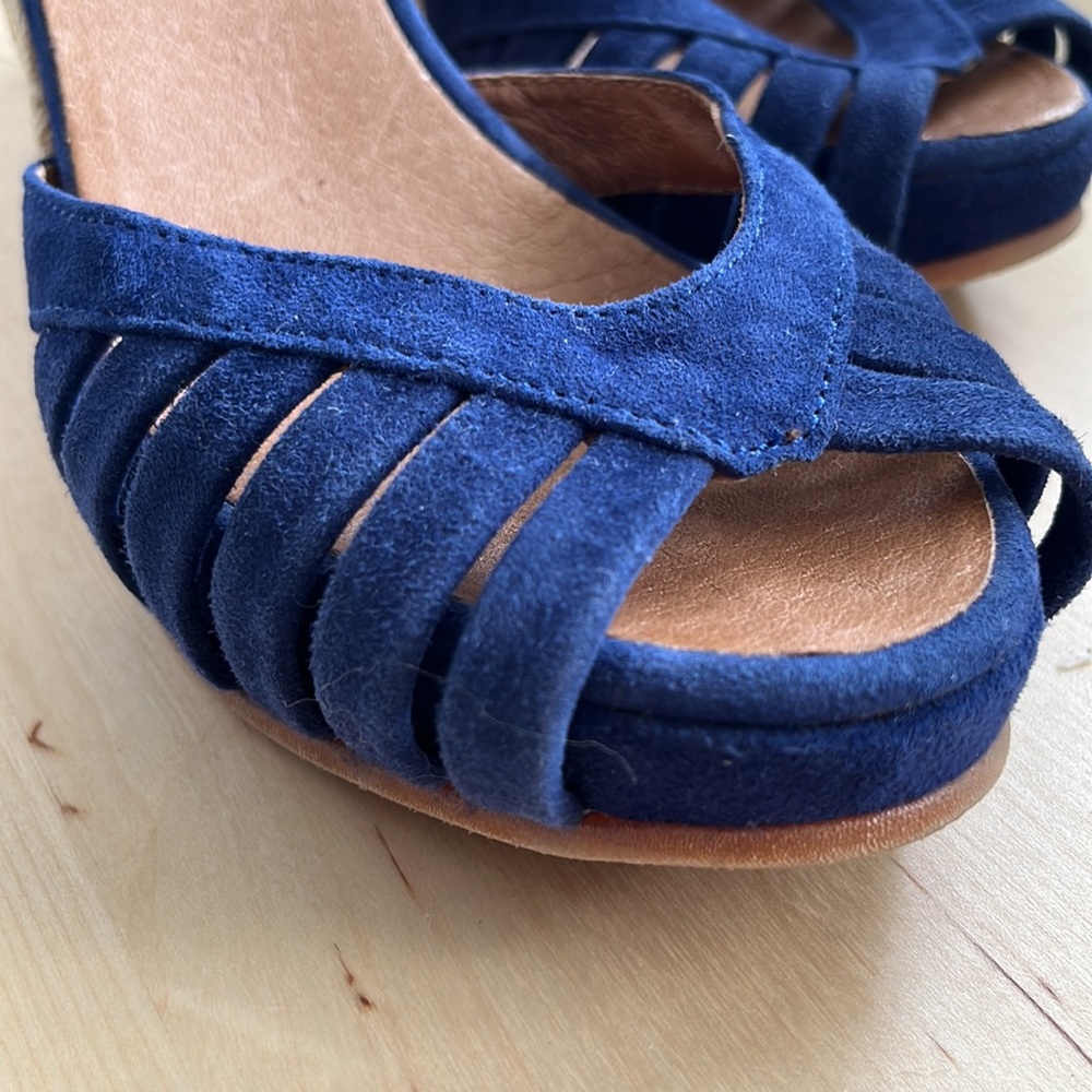 Cobalt blue suede strappy espadrille heels